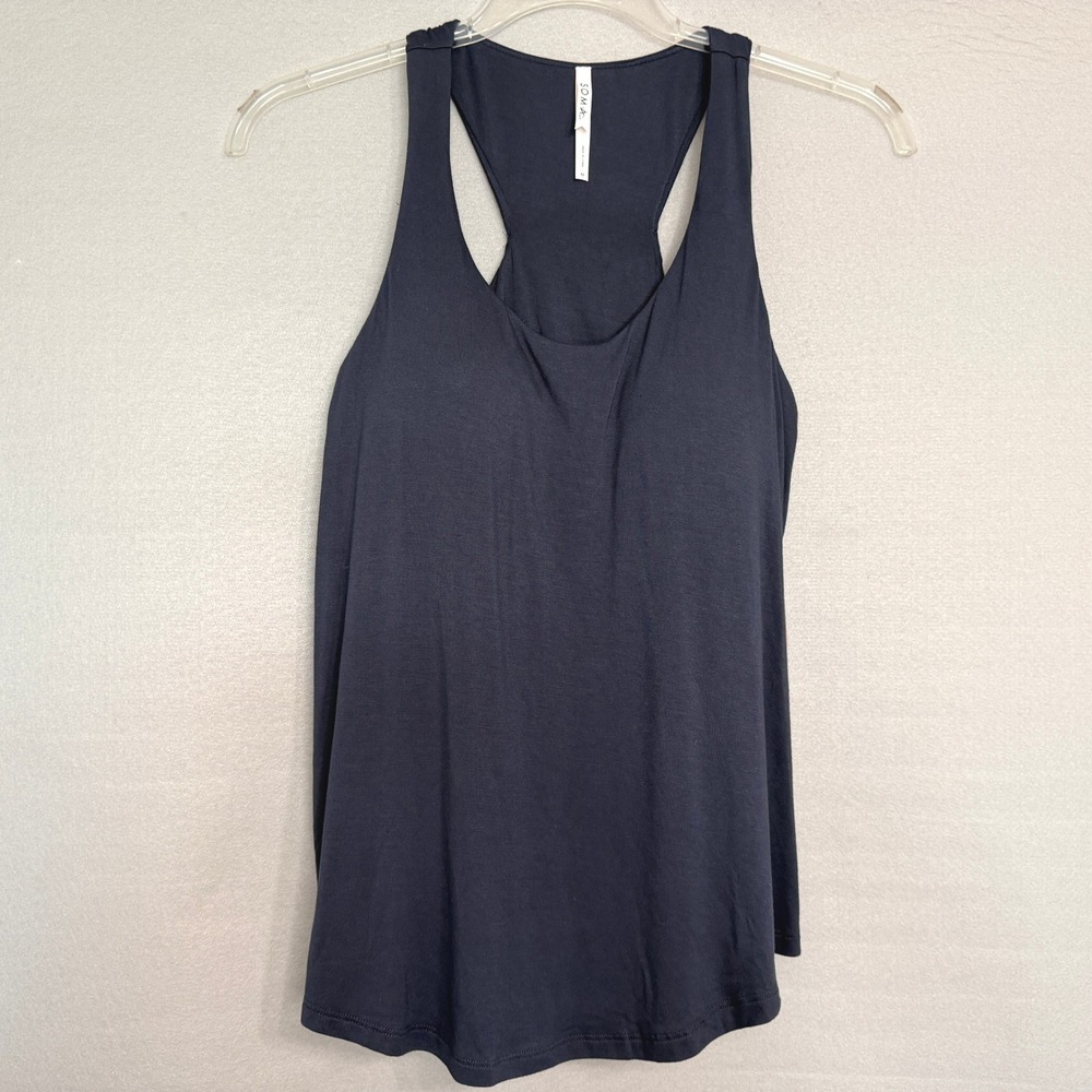 Soma Pleated Racerback Tank Top Womens Size M Navy Blue Loungewear Athleisure